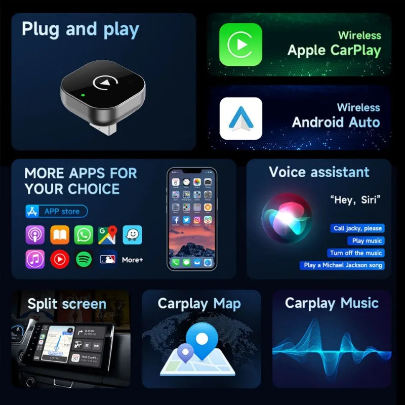 Wireless Carplay Adapter for Android IPhone Auto 2 in1 Wired To Wireless AI Box USB Connection for Volvo Benz Mg Kia Chery VW